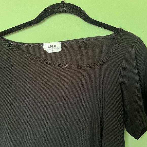 Revolve LNA Asymmetrical Neck Rayon Ribbed Rio Tee Shirt Size Medium M - Picture 1 of 8